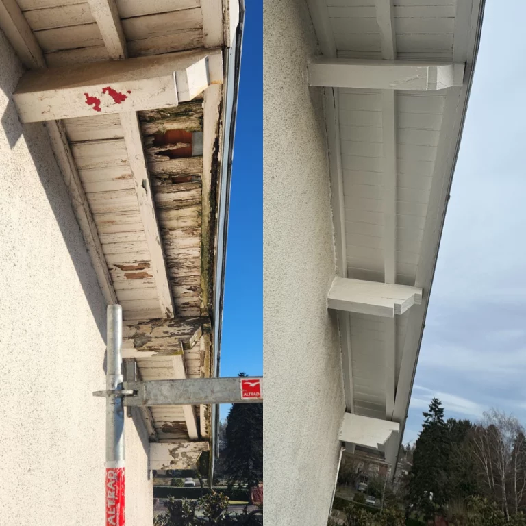 rénovation dessous de toit et chevrons de rives avant après